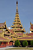 Myanmar - Mandalay, The Royal Palace. The Burmese pyatthat represents Mt. Meru, the central axis of the world, and stands above the king's throne.